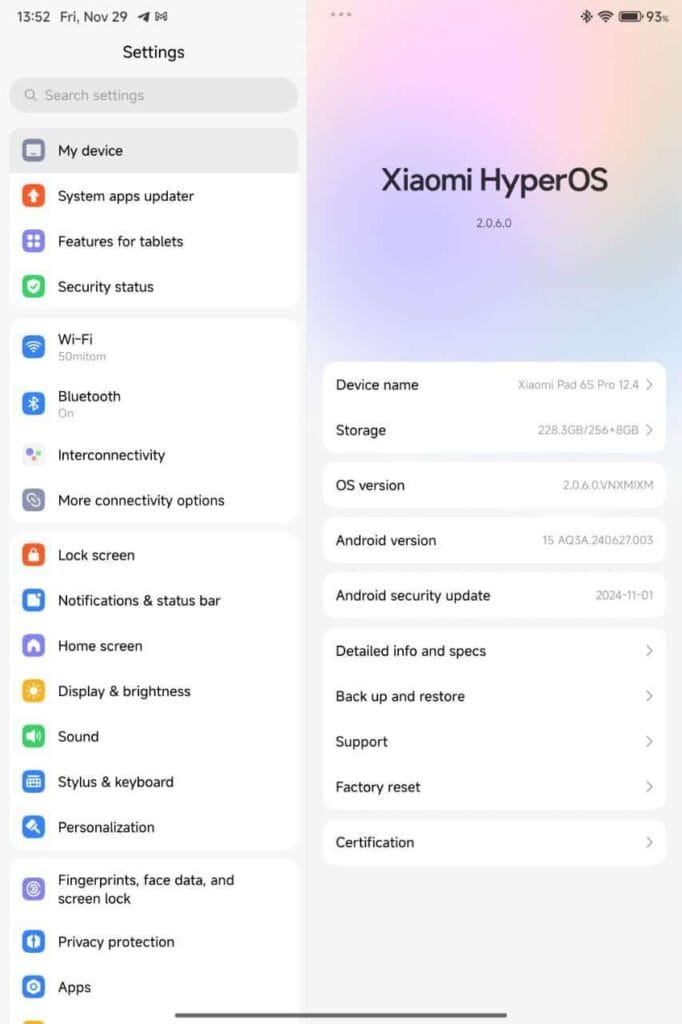 Xiaomi Pad 6S Pro 12.4 Gets Global stable Android 15 update 